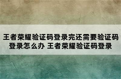 王者荣耀验证码登录完还需要验证码登录怎么办 王者荣耀验证码登录